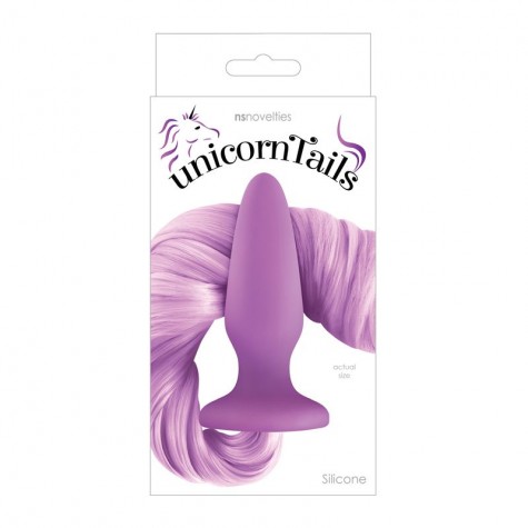 Сиреневая анальная пробка с сиреневым хвостом Unicorn Tails Pastel Purple