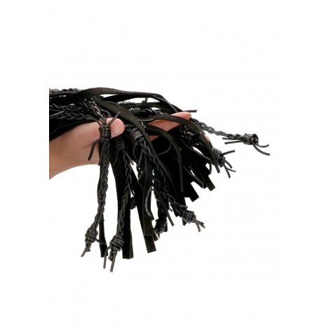 Черная многохвостая плетеная плеть Leather Suede Barbed Wired Flogger - 76 см.