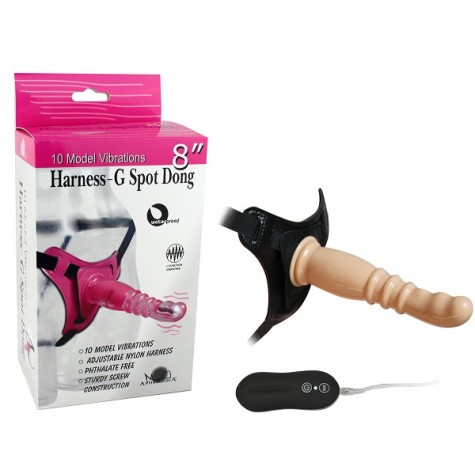 Телесный страпон с вибрацией 10Mode Vibrations Harness-G spot Dong - 18,7 см.