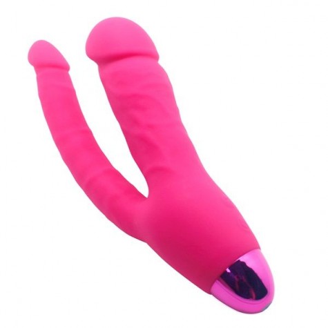 Розовый двойной вибратор INDULGENCE Rechargeable Insatiable Desire - 21 см.